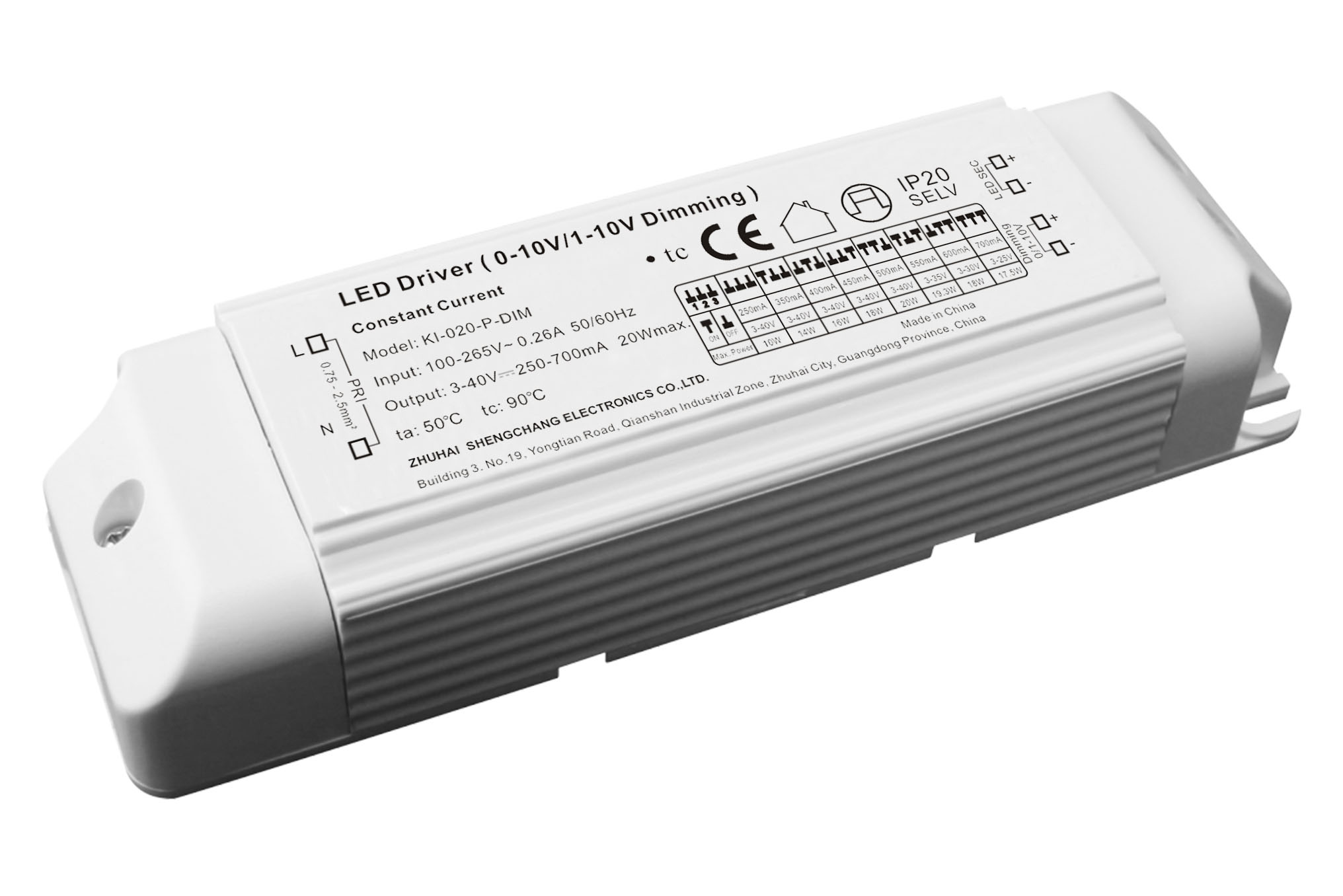 20W constant current multi-current 0-10V/1-10V/Potentiometer/10V PWM (4 in 1) dimmable LED driver